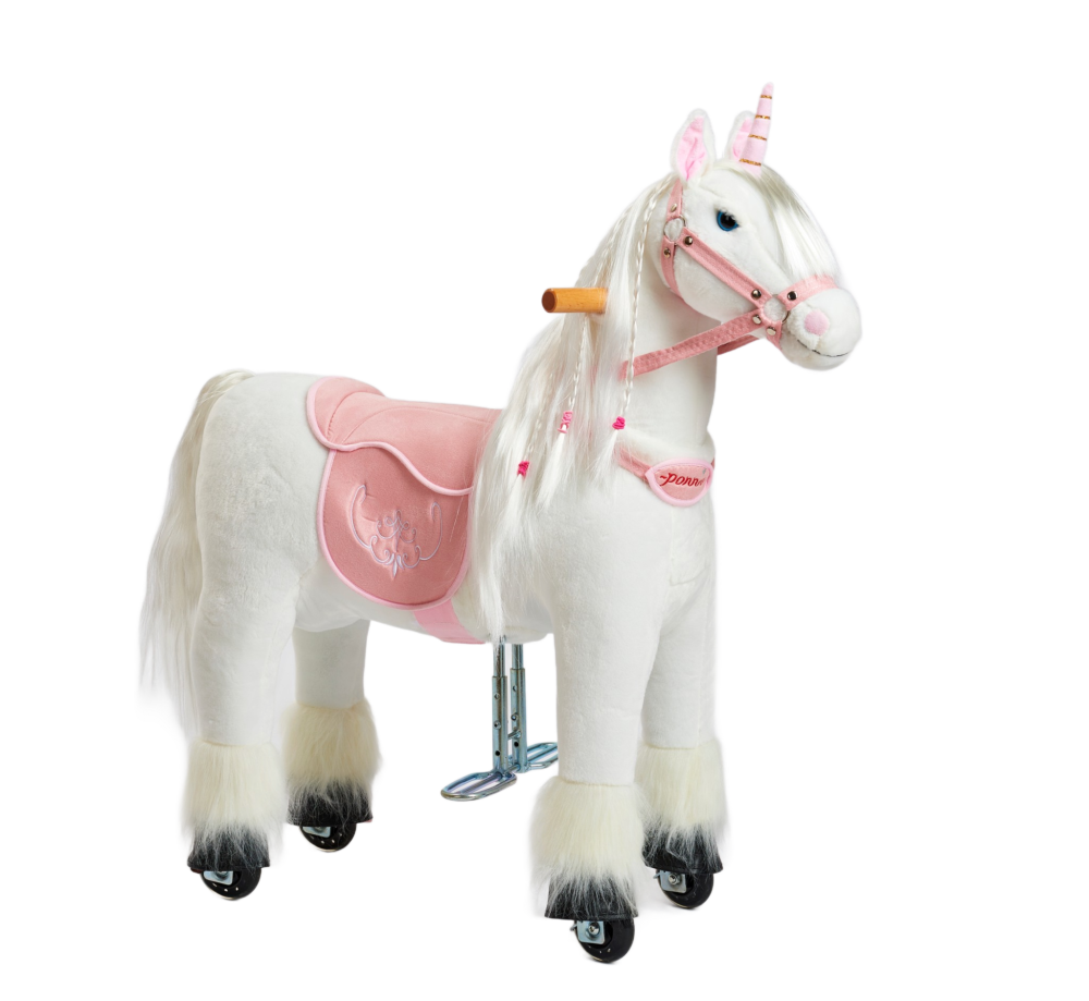 Levně Mechanický jezdící jednorožec Ponnie Merlin S s růžovým sedlem