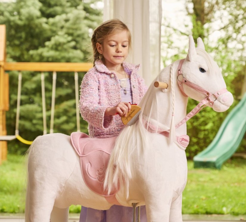 Mekanisk ride on häst Ponnie Tiara M med rosa sadel