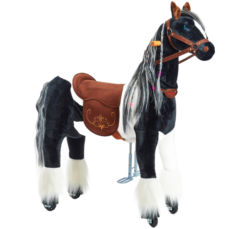 Black-and-white mechanical riding horse Ponnie Domino M | Ponnie