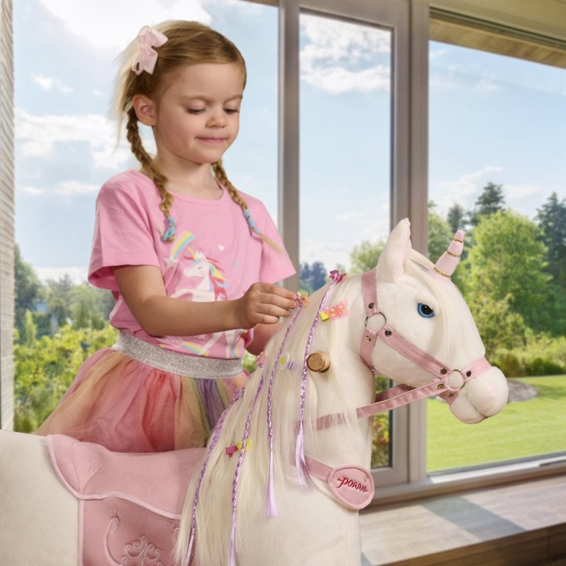 Einhorn auf Rollen Merlin - Unicorn Ponnie S mit rosa Sattel