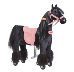 Cheval à roulettes inline Ponnie Ebony S avec une selle rose