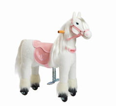 Wit rijdend paard van Ponnie, Tiara, maat S, met roze zadel
