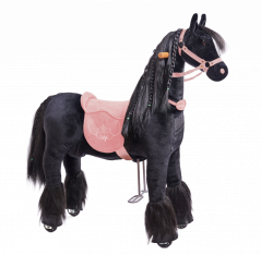 Mechanisches Pferd auf Rollen Ponnie Ebony M mit rosa Sattel