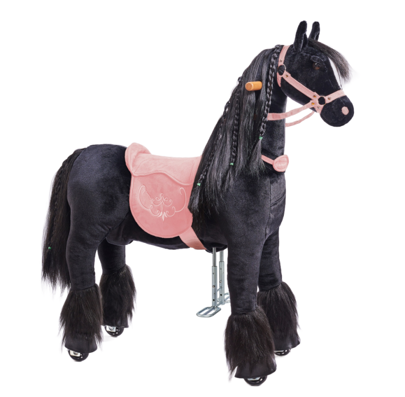 Mechanical riding horse Ponnie Ebony M with pink saddle
