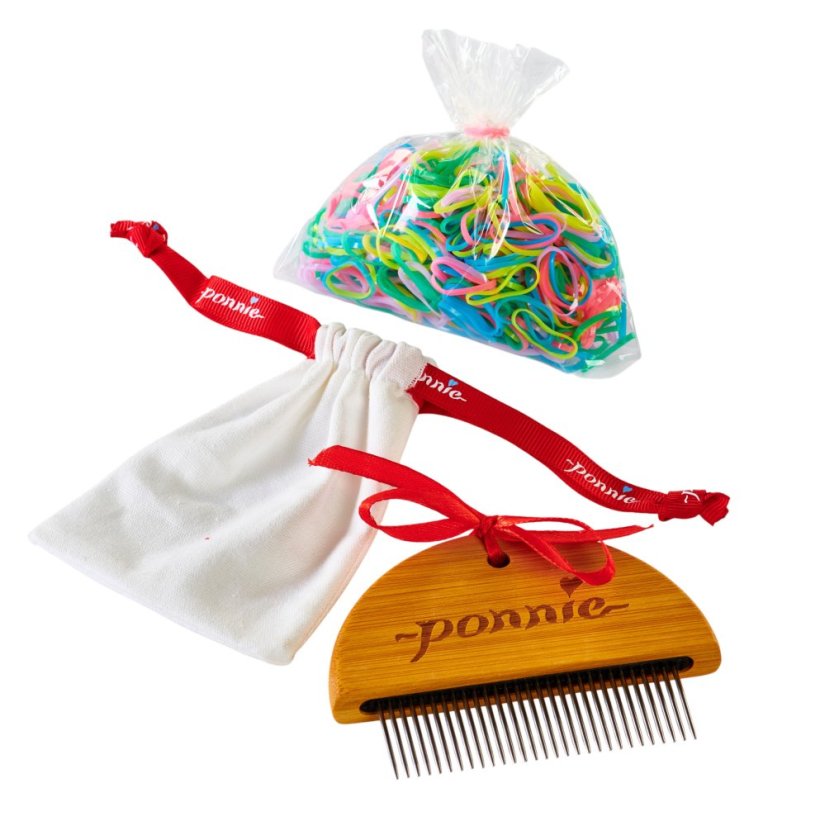 Pieptene Ponnie cu elastice de păr în culorile curcubeului