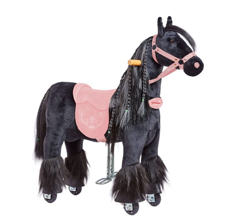 Caballo de montar inline Ponnie Ebony S con silla rosa