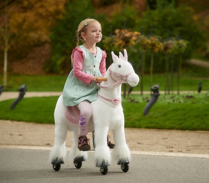 Kørende unicorn Ponnie Merlin S med lyserød sadel