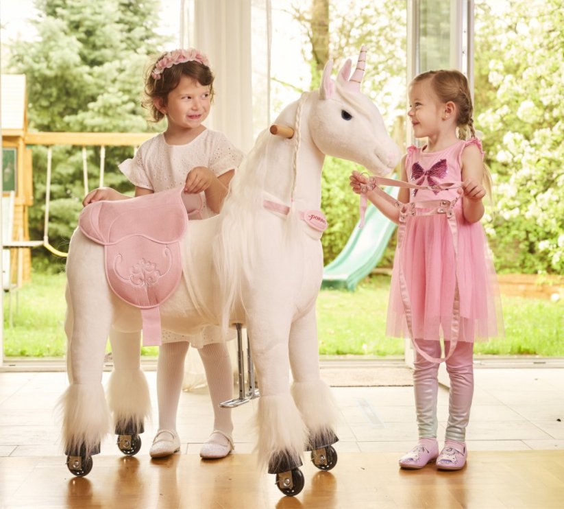 Mechanical riding unicorn Ponnie Merlin M with pink saddle