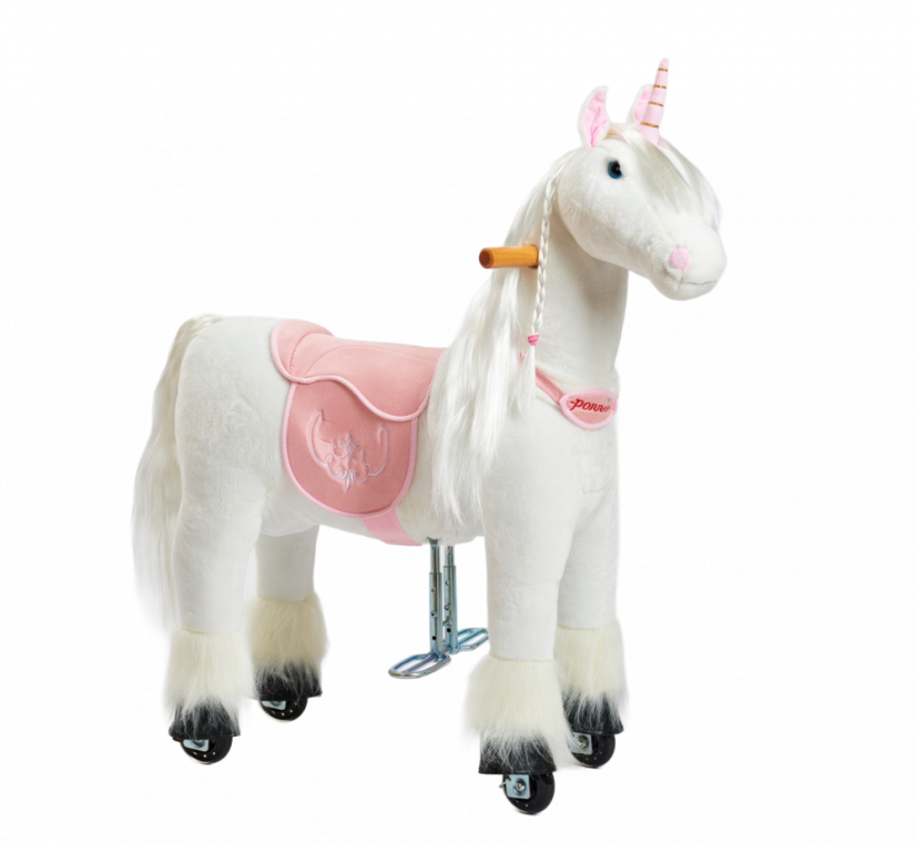 Kørende unicorn Ponnie Merlin S med lyserød sadel