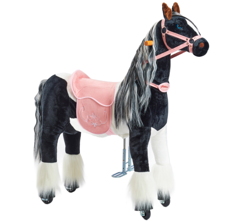 Mechanický jezdící kůň Ponnie Domino M s růžovým sedlem