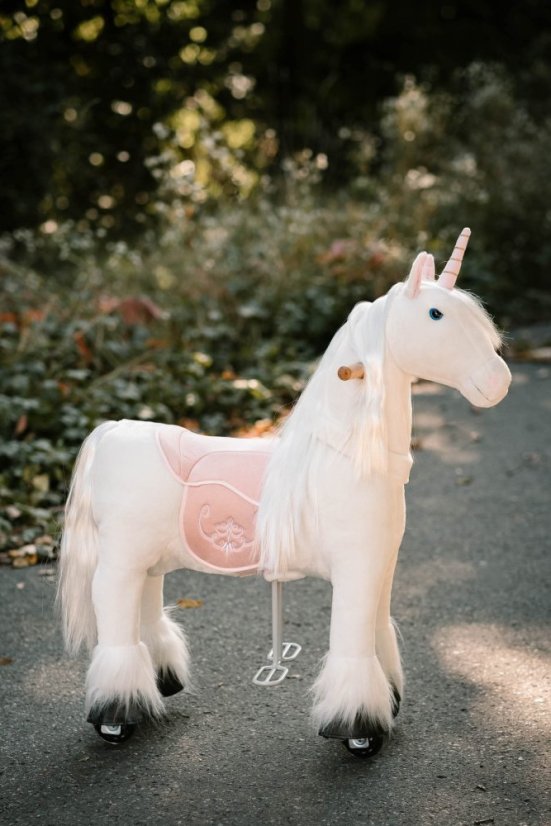 Kørende unicorn Ponnie Merlin S med lyserød sadel