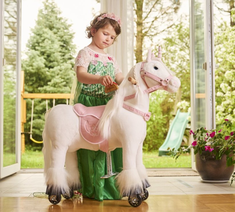 Mechanical riding unicorn Ponnie Merlin S with pink saddle