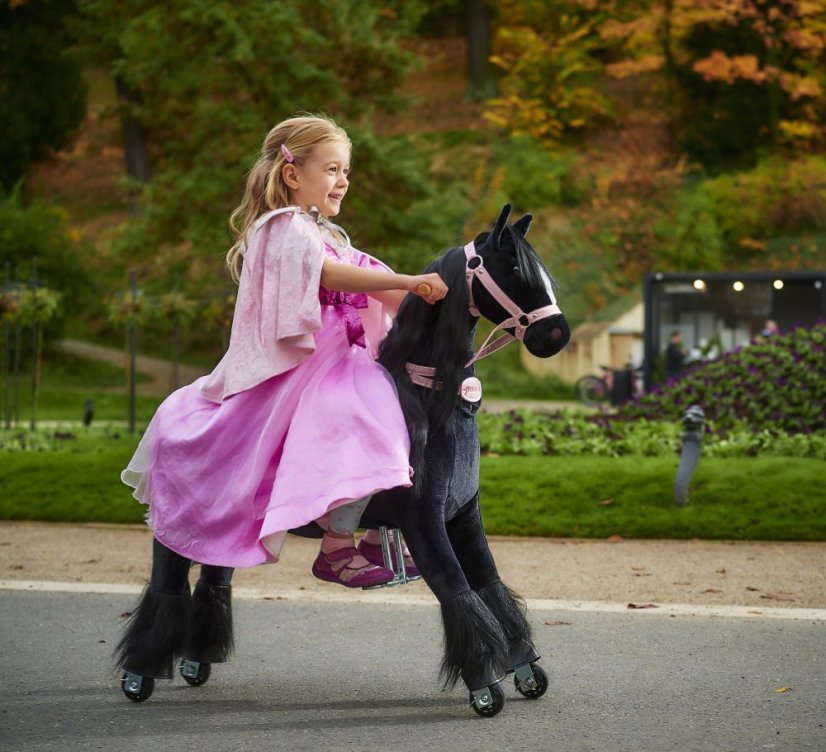 Mechanical riding horse Ponnie Ebony M with pink saddle