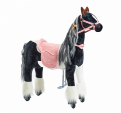 Mechanical riding horse Ponnie Domino M with pink saddle