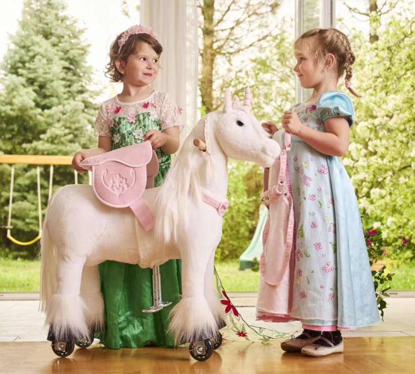 Mechanical riding unicorn Ponnie Merlin S with pink saddle