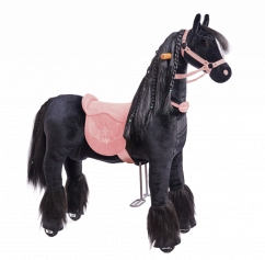 Paard op wieltjes van Ponnie, Ebony, maat M, met roze zadel