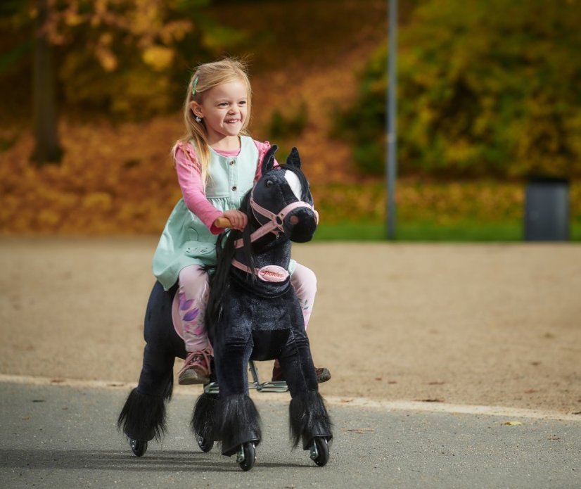 Caballo de montar inline Ponnie Ebony S con silla rosa