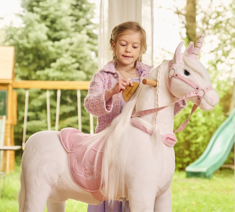 Mechanical riding unicorn Ponnie Merlin M with pink saddle