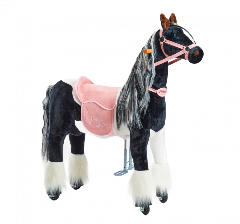 Mekanisk kørende hest Ponnie Domino M med en rosa farvet sadel