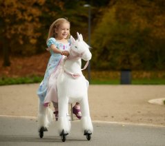 Unicorn mecanic de călărie Ponnie Merlin M cu șa roz
