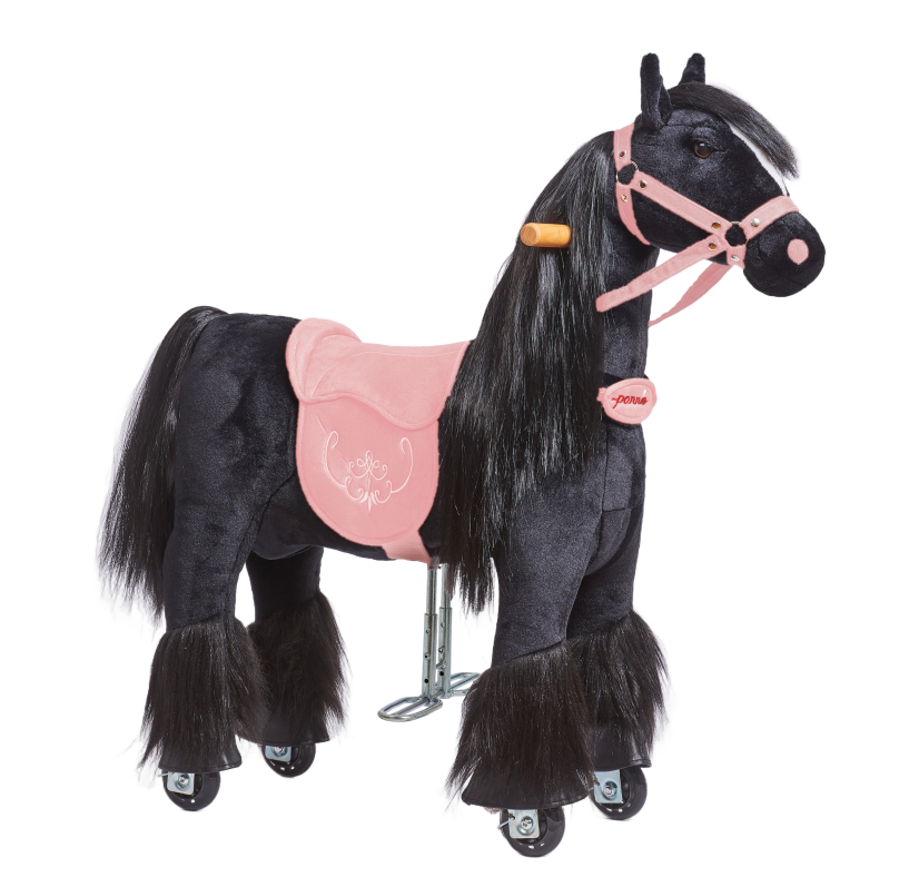 Mechanický jazdiaci kôň Ponnie Ebony S s ružovým sedlom