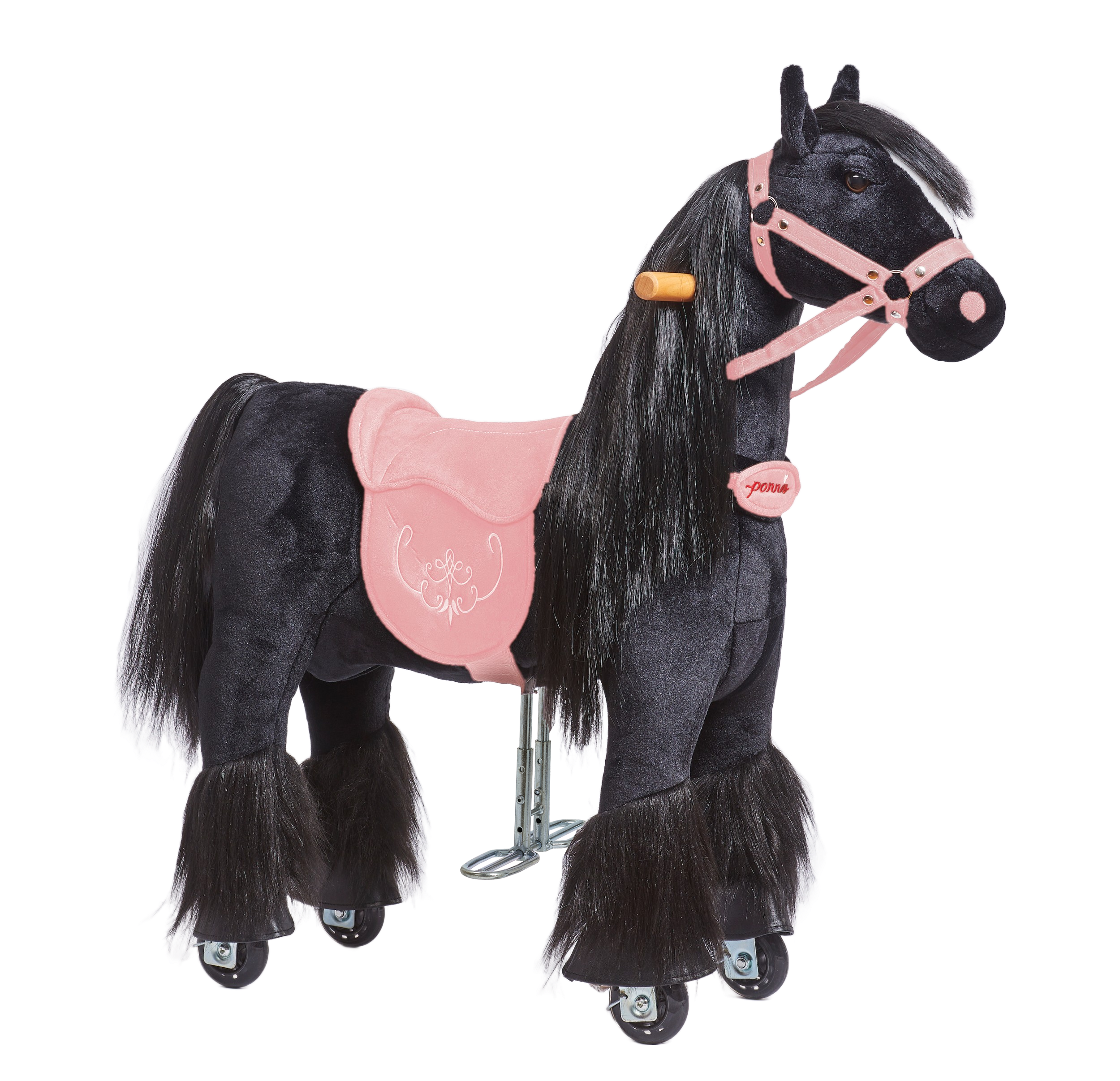 Levně Mechanický jezdicí kůň Ponnie Ebony S s růžovým sedlem